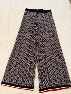 Carolina Herrera Navy, Red & White Logo-Print Wide-Leg Pants